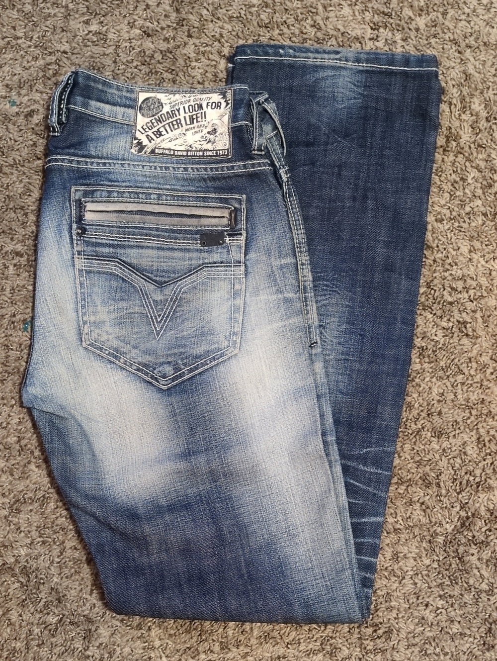 Buffalo David Bitton Two-Tone Blue Slim Straight Jeans